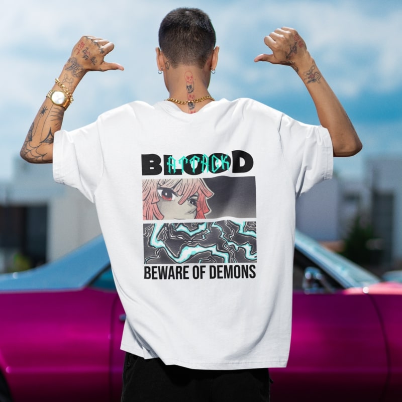 Blood Attack - Demon Slayer Back Print Oversized T-Shirt